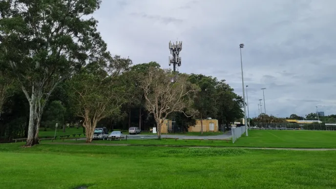 busy cell tower with 4G, 5G, and mmWave RAN hardware