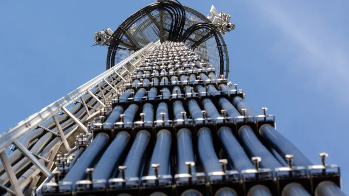 Coaxial cables running up a cell tower