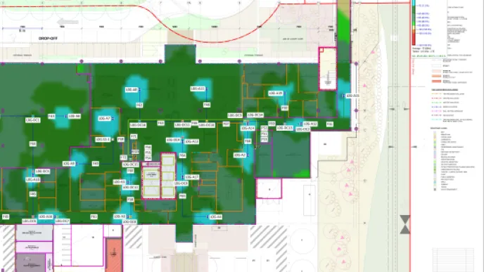 example 5G RF heatmap design from iBwave of a hospital building