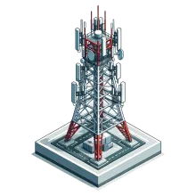 RF communications tower with antennas isometric