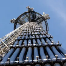 coaxial cables running up a tower