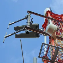 UHF transmitter tower with broadcast antennas