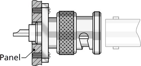 Two hole flange panel front mount RF connector