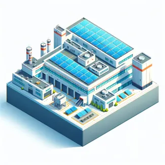 Telecoms technology manufacturing facility isometric art