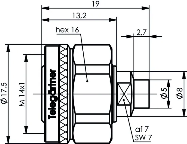 Telegärtner 2.2-5 Male Connector for RG-402 Cable, Screw Type, solder/solder, G10 (UT-141)