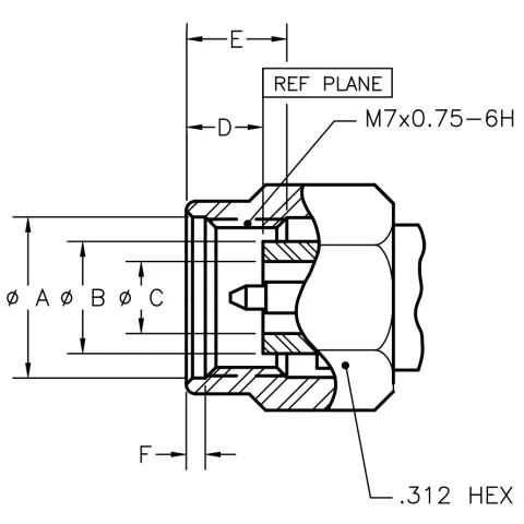 1.85 mm precision RF connector male plug CAD drawing