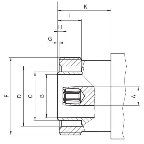 7/16 DIN RF connector female socket CAD drawing
