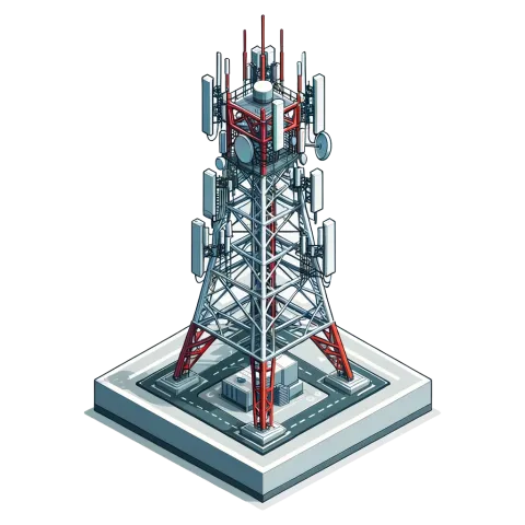 RF communications tower with antennas isometric