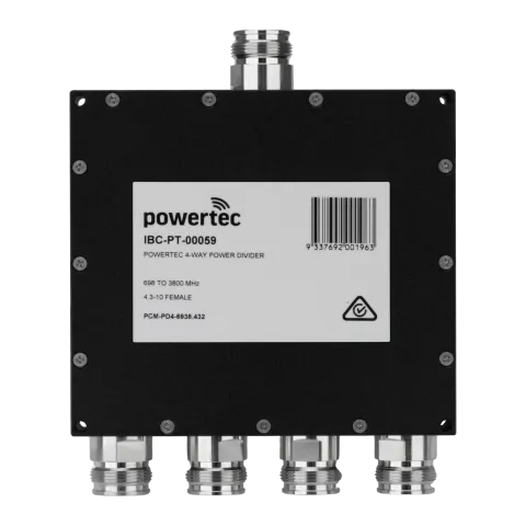 Powertec RF Power Divider, 4-Way, 698 to 3800 MHz, 4.3-10 Female, Wilkinson - Main Image