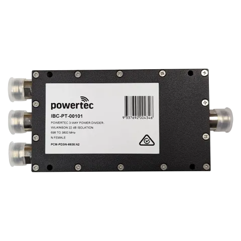 Powertec RF Power Divider 3-Way, 698 to 3800 MHz, N Female, Wilkinson, 22dB isolation - Main Image