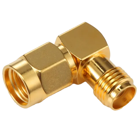 Powertec RF Adapter, SMA Female to RP-SMA Male, Right Angle - Main Image