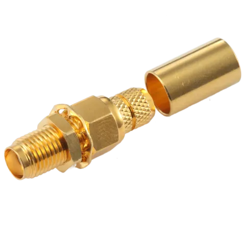 SMA Female Connector for RG-58 / L-195 Coaxial Cable, Bulkhead Rear Mount - Main Image