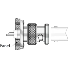 Two hole flange panel front mount RF connector