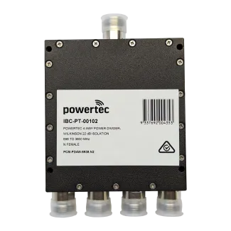 Powertec RF Power Divider 4-Way, 698 to 3800 MHz, N Female, Wilkinson, 22dB isolation - Main Image