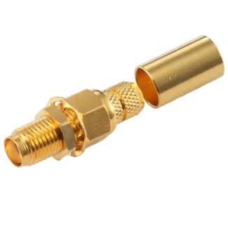 SMA Female Connector for RG-58 / L-195 Coaxial Cable, Bulkhead Rear Mount - Main Image